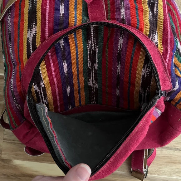 Handmade Guatemala Backpack Woven / Leather / Suede Pink Multicolor - Picture 5 of 9